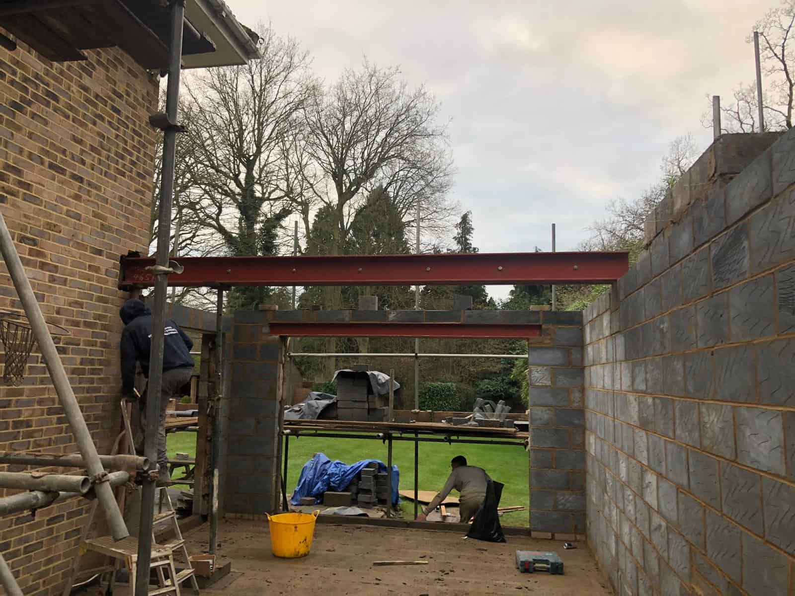 Structural building works with steel beams