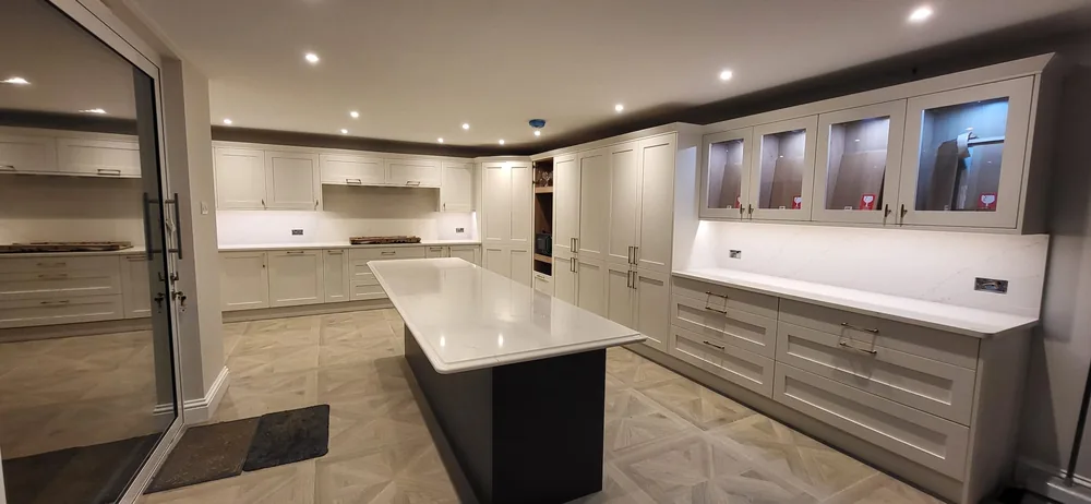 Finished open-plan kitchen inside a completed house extension
