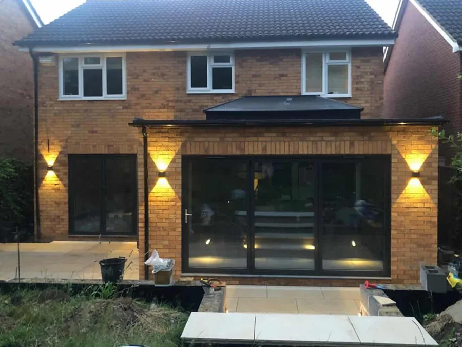 Completed extension with external lighting