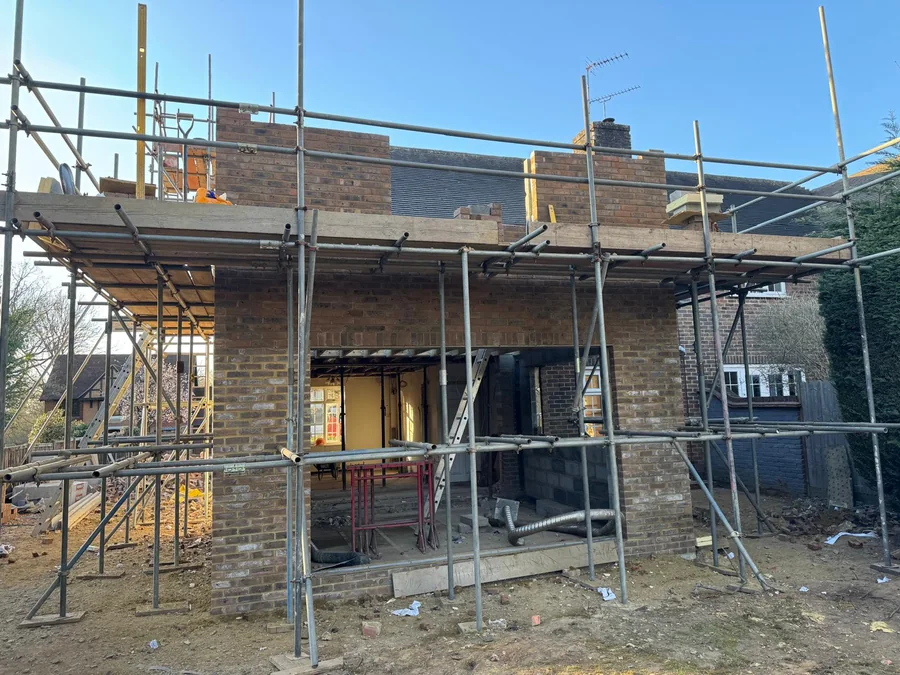 Brick house extension under construction by A Jones Contractors