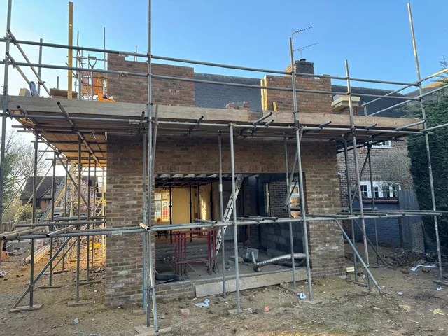 Brick house extension under construction by A Jones Contractors