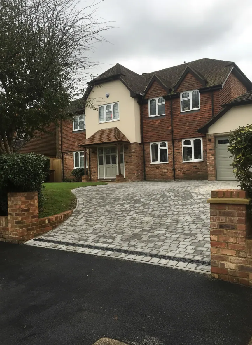 Completed driveway and external works by A Jones Contractors in Surrey