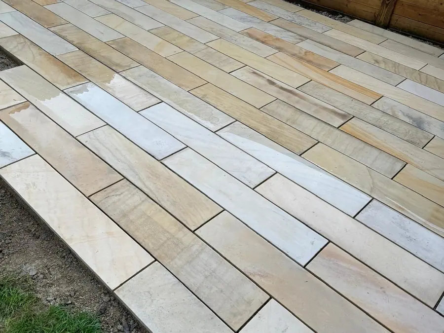 Natural stone patio installed by A Jones Contractors